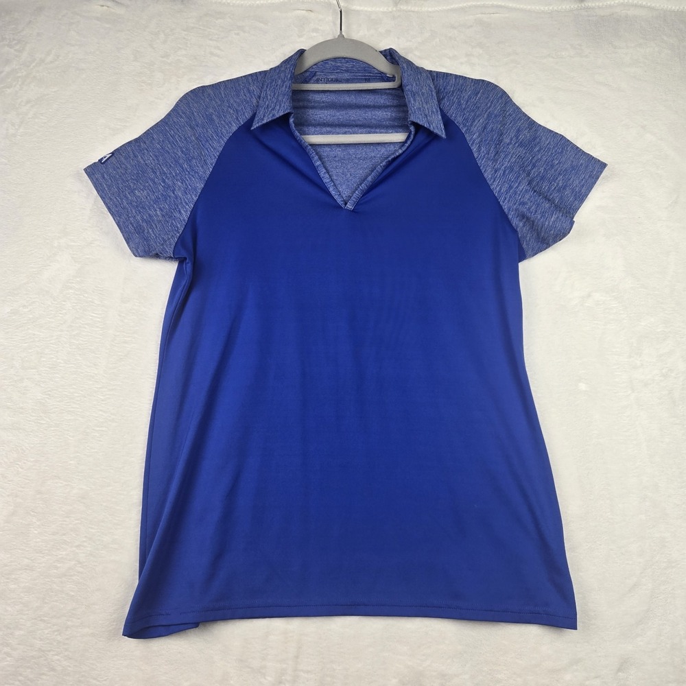 Antigua‎ Womens Blue Heathered Shirt Size Medium Golf Activewear Collared